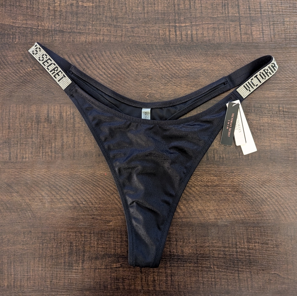 Victoria's Secret Swim Shine Strap Bikini Thong Bottom. Color Black. Size XL